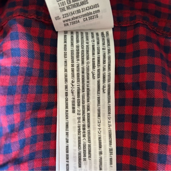 Abercrombie Kids Button Long Sleeve Shirt, Size 15/16, Gingham Check, Navy/Red - Picture 6 of 7